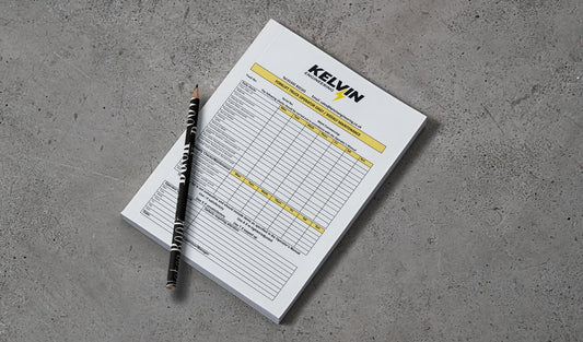 Forklift truck daily weekly maintenance checklist form on concrete floor with pencil