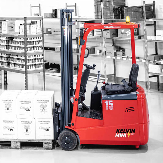 mini forklift in warehouse