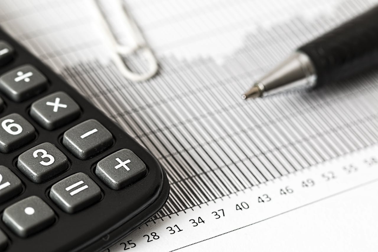 calculator, pen and graph