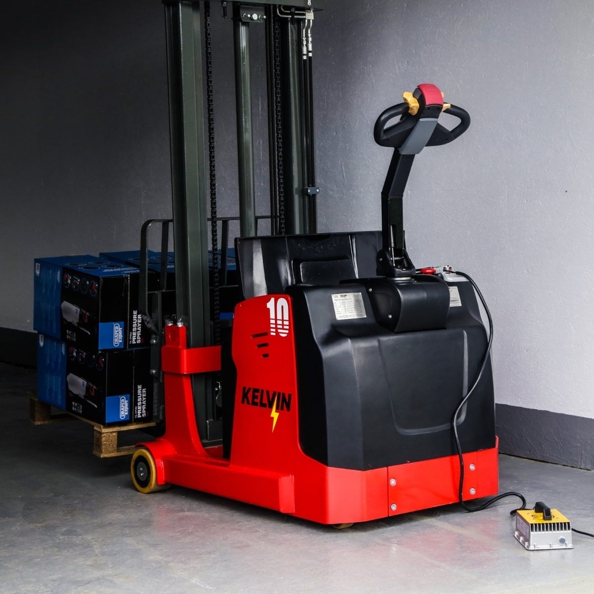 Stacker Box Red Kelvin PF10 Pedestrian Stacker – Compact 1000 kg